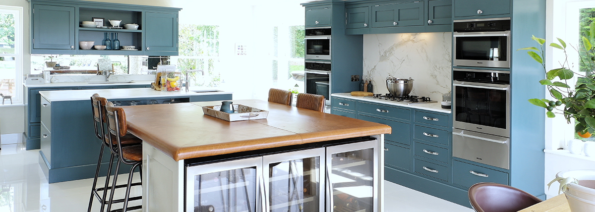 bespoke hand painted contemporary blue shaker kitchen